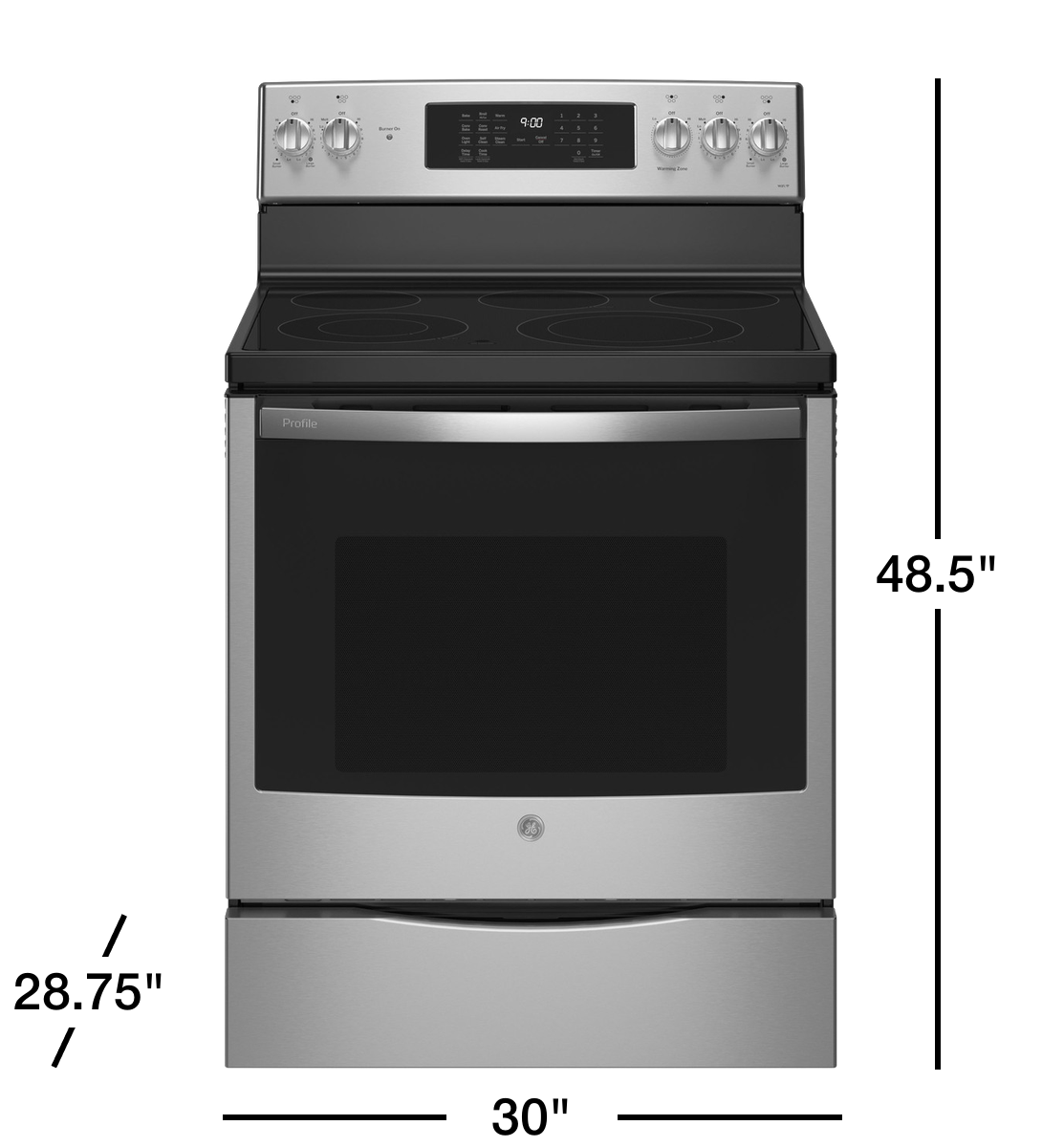 GE Profile 30 Inch Freestanding Electric Range with 6.2 Cu. Ft. Oven Capacity, 5 Radiant Elements, True Convection, Air Fry, Wi-Fi, Storage Drawer, Power Boil, Steam Clean, and Sabbath Mode - Stainless Steel