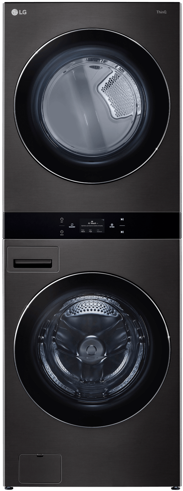 LG WashTower Stacked SMART Laundry Center 5.0 Cu.Ft. Front Load Washer & 7.4 Cu.Ft. Gas Dryer - Black Steel
